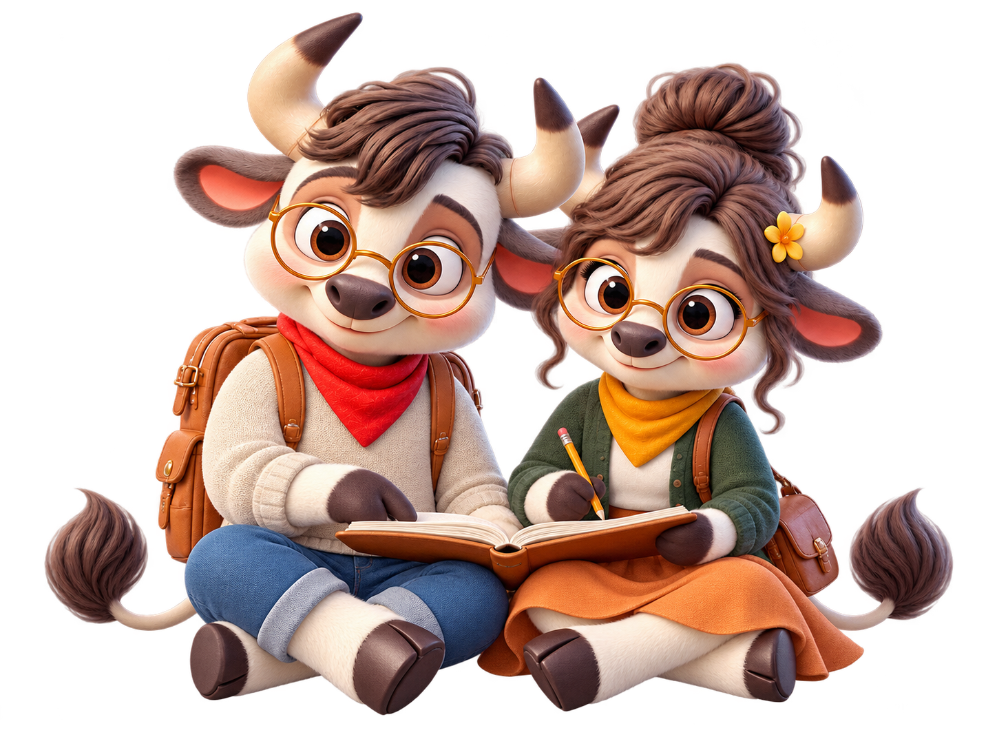 Ox and Oxi share a quiet moment over a notebook.